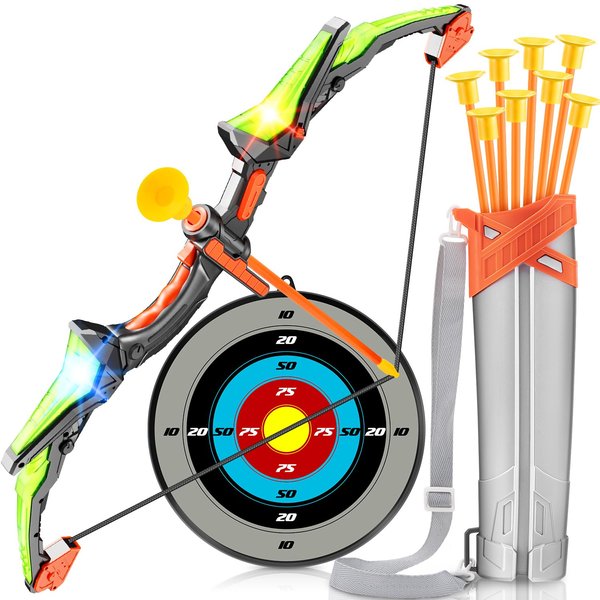 Kids Bow and Arrow Toy Set, LED Light Up Archery Toys with 8 Suction Cups Arrows, Outdoor Indoor Shooting Games Toys for 6 7 8 9 10 11 12 Year Old Boys Grils Birthday Gifts