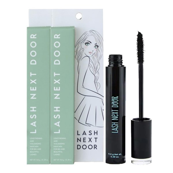 Lash Next Door Water Resistant Mascara Black Volume and Length - No Clump Volumizing Mascara for Thickening and Lengthening - Smudge Proof Lashes by Brooklyn and Bailey (2 Pack)