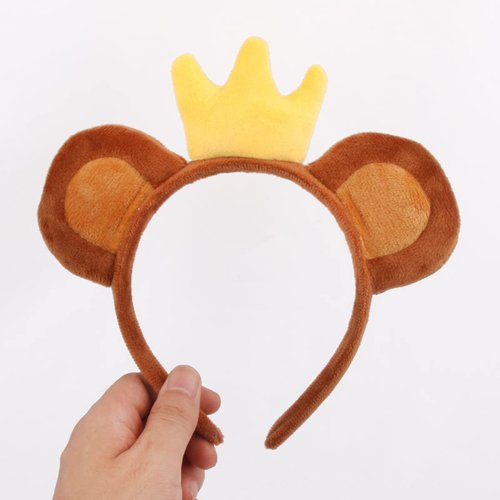 KEPATO Unisex Monkey Ears Headband with Crown on The Top Monkey Headband Animals Monkey Costume Accessories (Brown-Crown)