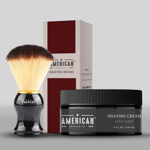 American Shaving Co. Maple Shaving Cream For Men With Shaving Brush 8 oz, Made in USA, Easy Application, Quality Potent Ingredients, Non-GMO, GMP Certified, Cruelty-Free Products