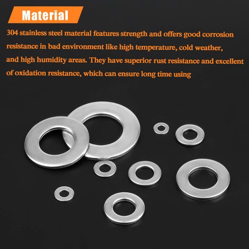 900 Pieces 304 Stainless Steel Flat Washers for Screws Bolts, HELIFOUNER Assorted Kit, Lock Metal Washers (M2 M2.5 M3 M4 M5 M6 M8 M10 M12)