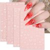 8 Sheets Heart Nail Stickers - White Love Nail Decals, Heart Nail Art Stickers for Valentine's Day 3D Self-Adhesive Designs Simple Stylish French Heart Nail Charms for Women Girls DIY Nail Decoration