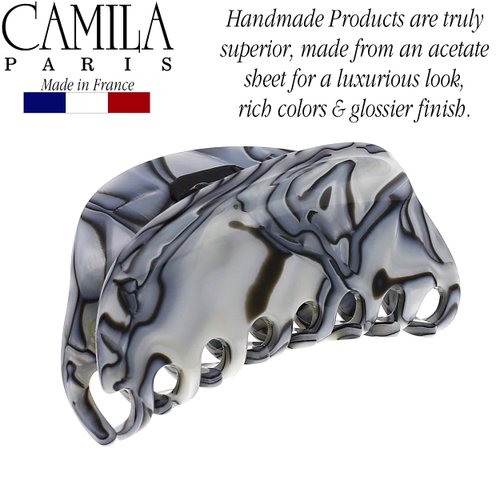 Camila Paris CP2958 French Hair Ponytail Holders Ties, Flower, Handmade, Gray, Strong Hold Grip Hair Clips for Women, No Slip and Durable Styling Girls Hair Accessories, Made in France