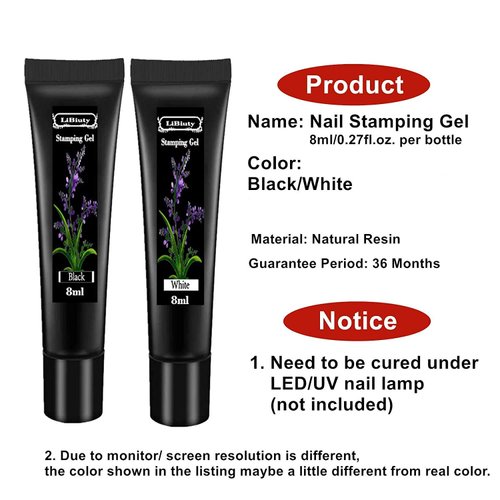 LiBiuty Black & White Nail Stamping Gel Polish Set 2Pcs Nail Art Stamping Gel 8ml Printing for Nail Plate Nail Template Stamping