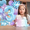Snowflake Decorations 3rd Birthday Decorations for Girl, 40 Inch Light Blue Number 3 Balloon Blue and Purple Party Decorations for 3 Birthday Decor Supplies