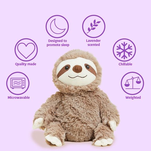 warmies Microwavable & Weighted Stuffed Animals, Sloth - Heated Stuffed Animal Plushie for Warmth & Comfort - Cute Soft Plush Toys for Boys, Girls, Babies & Toddlers