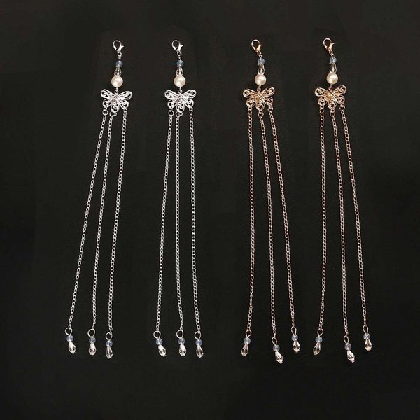 Pokinge 2pairs Classical Tassel Hairpin for women Chinese HANFU Traditional Butterfly Hairpin Tassel Headwear With Lobster Clasp DIY Hair Accessories(Gold,Silver)
