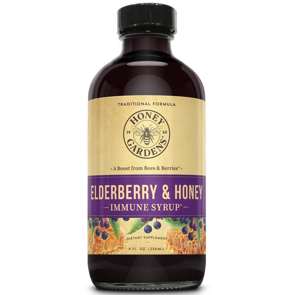 Honey Gardens Elderberry Syrup with Apitherapy Raw Honey, Propolis & Elderberries | Traditional Immune Formula w/Echinacea | 8 fl. oz.