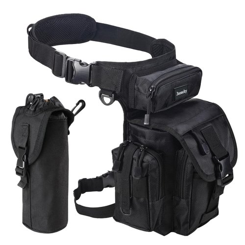Jueachy Drop Leg Bag for Men Tactical Metal Detecting Thigh Pack with Water Bottle Pouch Black