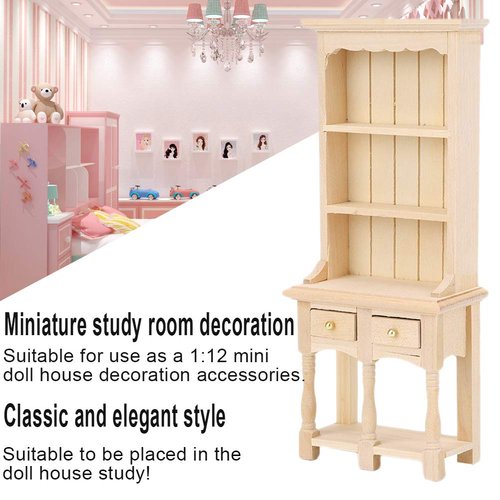Tnfeeon Dollhouse Furniture, Dollhouse Bookcase, 3Layer Bookcase with Drawers for Home