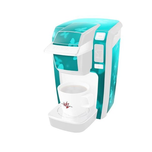 WraptorSkinz Decal Style Vinyl Skin compatible for Keurig K10 / K15 Mini Plus Coffee Makers Bokeh Butterflies Neon Teal (COFFEE MAKER NOT INCLUDED)