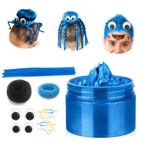 Blue Temporary Hair Color Wax Kit for teenagers,Crazy Hair Day Accessories, Gifts for Kids,Instant Hair Dye Color Wax for Party, Cosplay, Halloween, Christmas,Washable Crazy Hair Style
