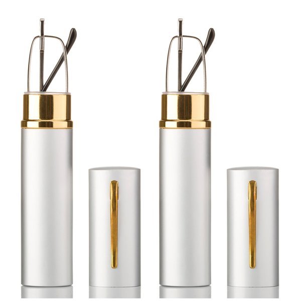 2 Packs - Pocket Readers Tube Reader in Case Silver Reading Glasses +2.50