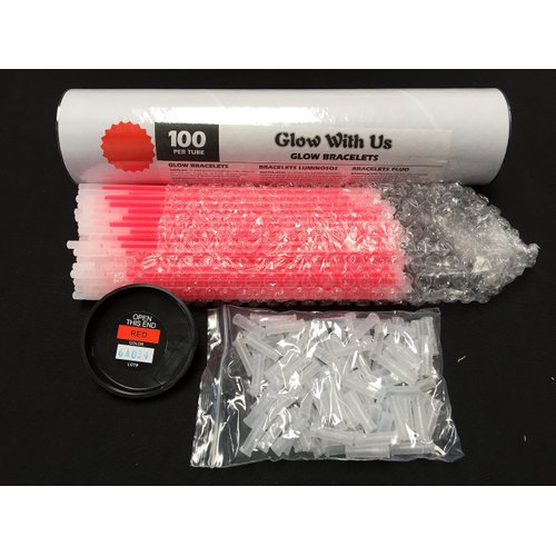 Glow Sticks Bulk Wholesale Bracelets, 100 8” Red Glow Stick Glow Bracelets, Bright Color, Glow 8-12 Hrs, 100 Connectors Included, Glow Party Favors Supplies, Sturdy Packaging, GlowWithUs Brand