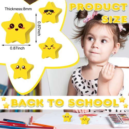 PerKoop 60 Pcs Mini Erasers for Kids Cute Erasers Bulk Welcome Back to School Gifts for Students Classroom Rewards Prizes Party Favors(Star)