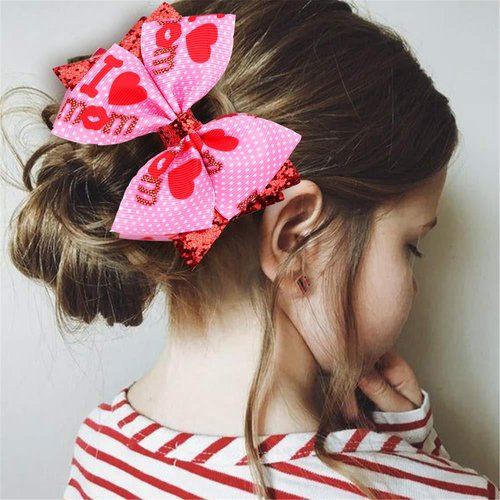3.5-inch Valentine's Day bows hairpin rose Heart-shaped Bowknot Hair Pins hair accessory.(QRJ5) (Red)
