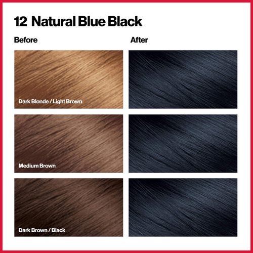 Revlon Permanent Hair Color, Permanent Hair Dye, Colorsilk with 100% Gray Coverage, Ammonia-Free, Keratin and Amino Acids, 12 Natural Blue Black, 4.4 Oz (Pack of 3)