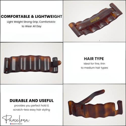 Parcelona French Crinkled Shell Brown Small Metal Free Celluloid Acetate Hair Clip Barrette