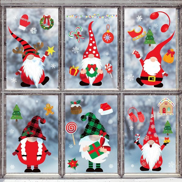Joy Bang 320 PCS Christmas Window Clings, Christmas Decorations Indoor for Party, Gnome Window Decorations Christmas Window Stickers, Xmas Window Decals for Glass Windows, Christmas Decorations