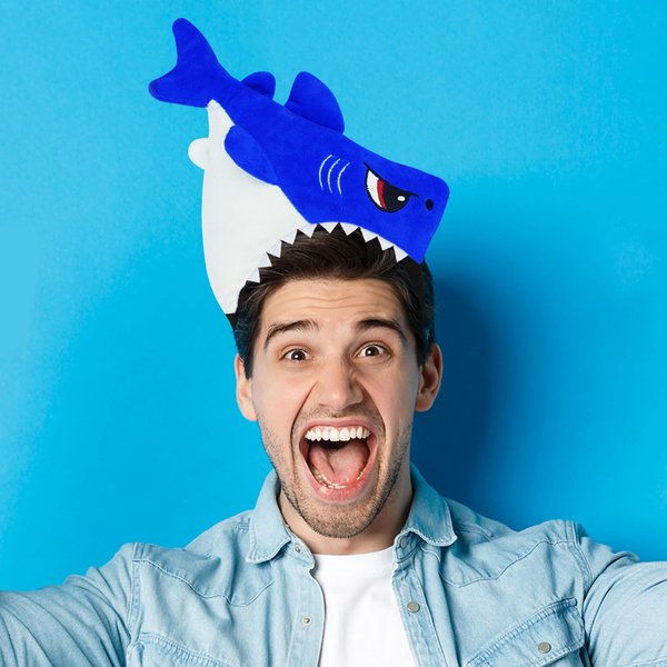 KHC-KHF Shark Headband Blue Shark Plush Funny Hairband Three-Dimensional Shark Headband Ocean Theme Animal Costume Accessories Kid Adult Party Decoration