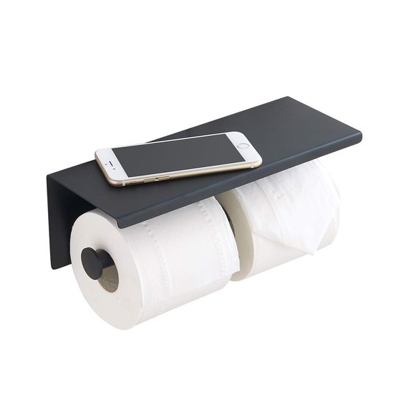 BGL Toilet Paper Holder - Stainless Steel Toilet Paper Roll Holder with Shelf Wall Mounted for Bathroom (Black, Double Head)