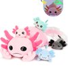 Tezituor Giant Mommy Axolotl Stuffed Animal with 4 Babies Inside, 31.5" Soft Realistic Axolotl Plush Pillow Toy Luminous Squishy Axolotl Plushies Birthday Gifts for Boys Girls