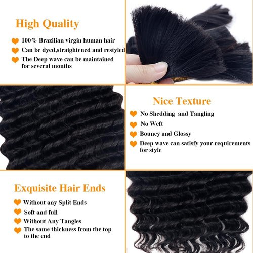 Luxvogue Human Braiding Hair 100g 16 Inch Deep Water Wave Bulk Human Hair for Braiding No Weft 10A Brazilian Virgin Curly Human Hair Extensions for Boho Braids