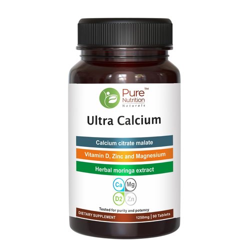 Pure Nutrition Ultra Calcium Citrate 1000mg Highly absorbable Calcium Supplement with Calcium Citrate Malate, Vitamin D, Zinc and Magnesium - 1 Tablet Daily (90 Veg Tabs) Non-GMO | Gluten-Free
