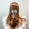 Dizila 4 Pieces Fancy Sparkly Rhinestone Double Flower Hair Clips Barrettes with Three Prongs Prom Party Wedding Hair Accessories for Women Girls Thick Hair