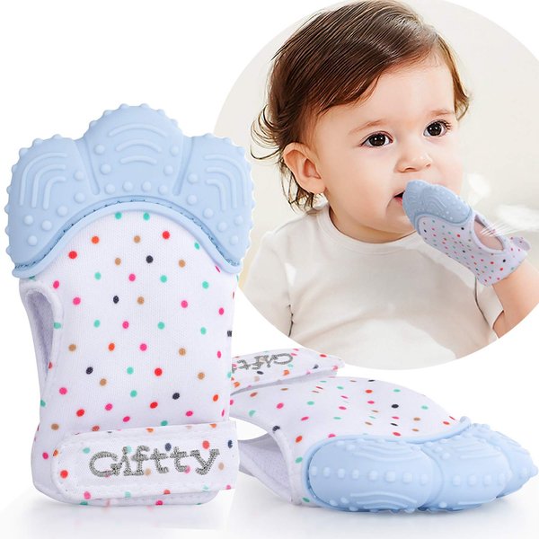 Giftty Baby Teething Mitten Chew Mitt Baby Teether Glove Teething Toy Self Soothing Teether, Teething Pain Relief Soothing Toy, Prevent Scratches Glove, for 0-6 Months Baby