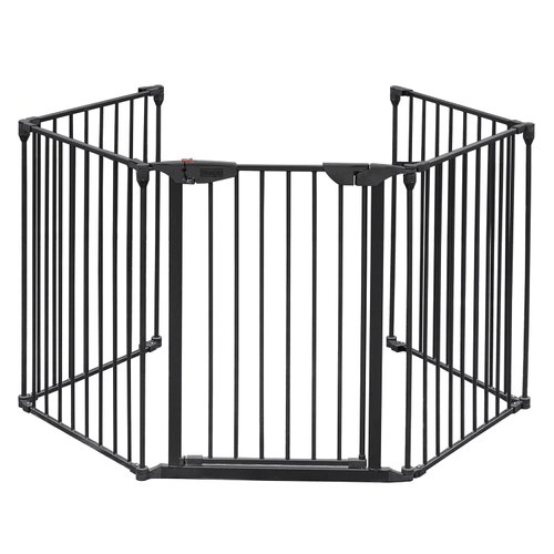 Bonnlo 120.5-Inch Metal Fireplace Fence Guard 5-Panel Baby Safety Gate/Barrier/Play Yard with Door Christmas Tree Fence Hearth Gate for Kids/Pet/Toddler/Dog/Cat, Black