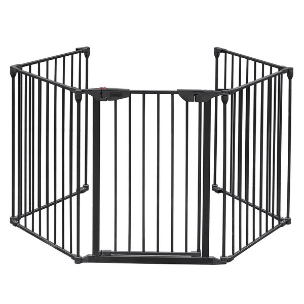 Bonnlo 120.5-Inch Metal Fireplace Fence Guard 5-Panel Baby Safety Gate/Barrier/Play Yard with Door Christmas Tree Fence Hearth Gate for Kids/Pet/Toddler/Dog/Cat, Black