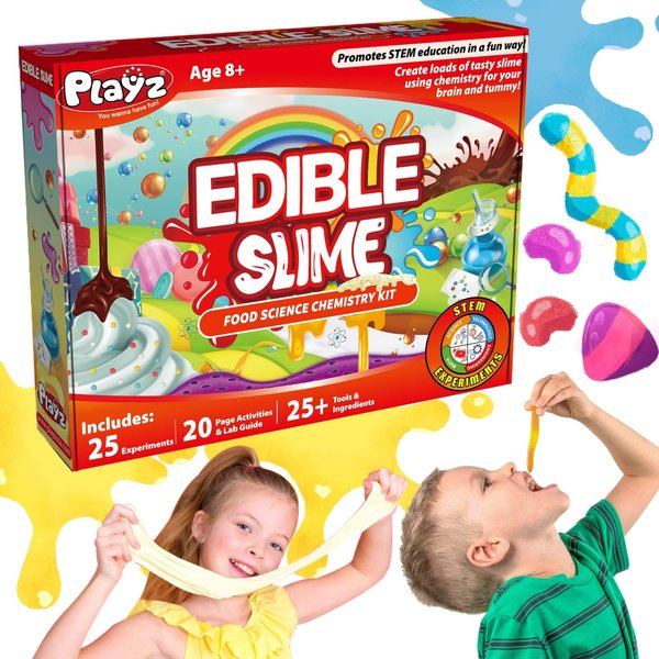Playz Edible Slime Candy Making Science Kit for Kids Ages 8-12 Years Old - Food Science Chemistry Kid Science Kit with 25 Experiments to Make Slime Chocolates, Educational Science Kits for Boy & Girls