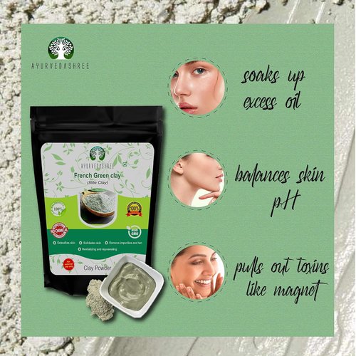AYURVEDASHREE French Green Clay Powder 50 Gm | 100% Pure Montmorillonite Clay | Absorbs Excess Oil | Highly Recommended For Oily Skin | Deep Facial Cleanser
