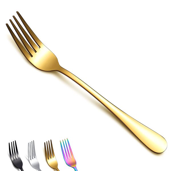 Gold Dinner Forks of 12, Berglander 7.9" Stainless Steel Titanium Shiny Gold Plating Fork Set, Forks And Spoons Silverware, Golden Table Forks Set Sturdy And Dishwasher Safe