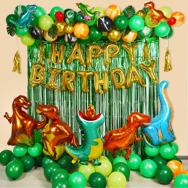 GoGoGoodie Dinosaur Balloons Birthday Party Decorations Supplies, Dino Themed Foil Balloons Garland Arch Kit Baby Shower Decor for Boy 121PCS