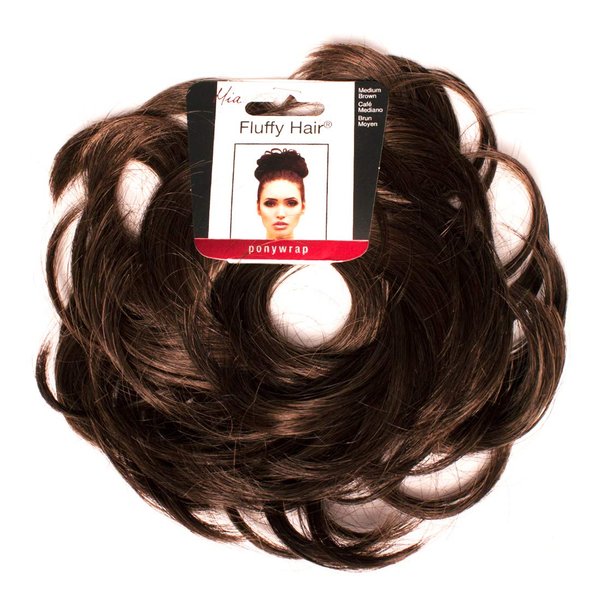 Mia Fluffy Hair Ponytail Wrap, Synthetic Wig Hair Ponytail Holder, Hair Accessory on Elastic Rubber Band, for Volume, Messy Bun for Women, Teens, Dress Up - Medium Brown