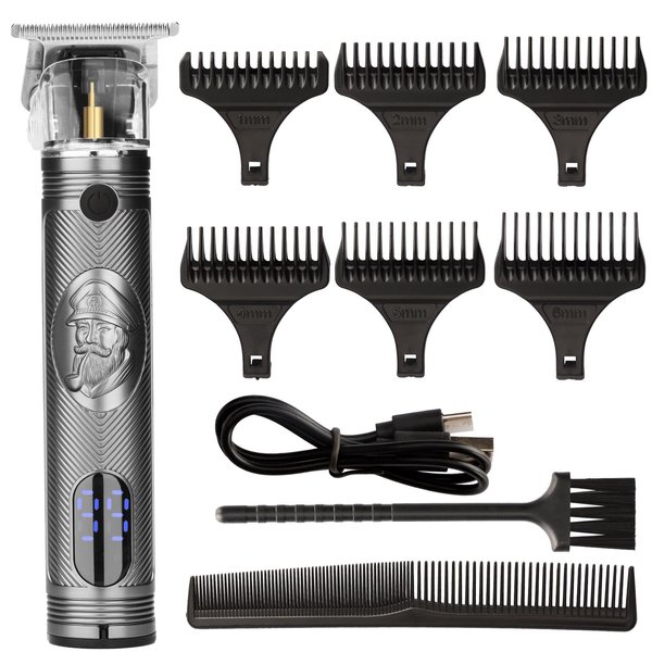 MEGZI Beard Trimmer＆Hair Clipper for Men,Zero gapped Cordless,Precision Edges,Sharp Blades,LCD Display,USB Recharging Model 214