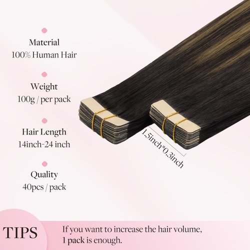 MAXITA Tape in Hair Extensions Human Hair Balayage Dark Brown to Chestnut Brown 20 inch 100g 40pcs Real Human Hair Extensions Natural Hair Extensions Remy Straight Hair