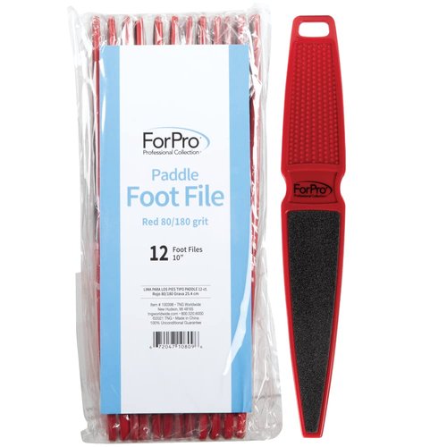 ForPro Pedicure Paddle Foot File, Double-Sided Foot File for Heels, Disposable & Sanitizable, 80/180 Grit, Red, Pack of 12