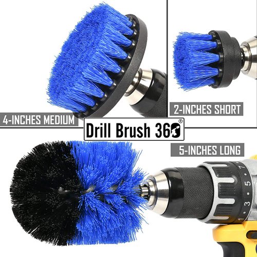 ORIGINAL Drill Brush 360 Attachments 3 pack kit -Blue All purpose Cleaner Scrubbing Brushes for Bathroom surface, Grout, Tile, Tub, Shower, Kitchen, Auto,Boat Fiberglass