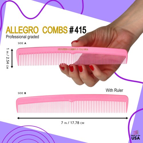 Allegro Combs #415 Combs for Women, 7 Inches Combs for Men, Parting Comb, Hair Comb, Comb for Men 3 Count (Fresh Pink)