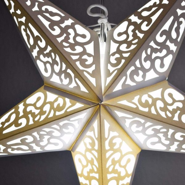 PaperLanternStore.com 24 Inch Atomic White w/Tissue Paper Star Lantern, Hanging Decoration