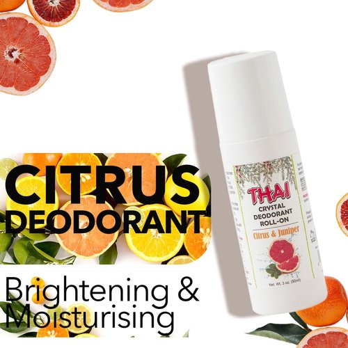 Thai 100% Natural Crystal Scented Deodorant Liquid Roll-on, No Aluminum Metals, Parabens, Propyls, or Sulfates, Cruelty Free and Environmentally Safe, Citrus & Juniper, 3 Fl Ounce