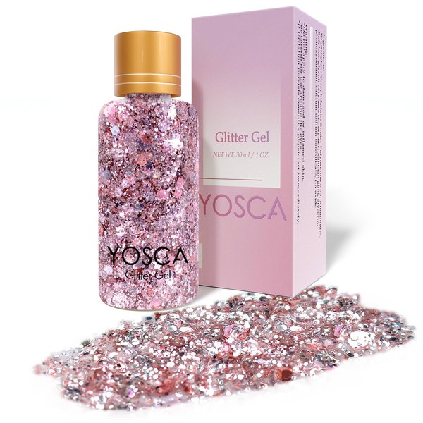 Yosca Body Glitter Gel, 30ML Sparkle Mermaid Face Glitter, Cosmetic Grade Hair Chunky Glitter Lotion for Concert Dating Party Fairy Theme Makeup Valentines Rave Accessories - Rose Veil