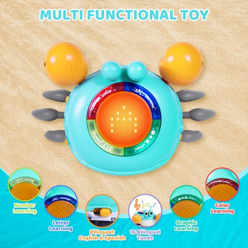 Musical Crawling Crab Baby Toy, Tummy Time Crab Baby Toy with Learning System Led Light Music for 6-12 6-18 Months Baby Walking Dancing Toddlers Bilingual Learning Toys, First Christmas Birthday Gifts