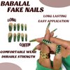 BABALAL Press on Nails Long Coffin Fake Nails Green Glue on Nails French Tip Acrylic Nails 24Pcs Ballerina Long False Nails with Crocodile pattern Design Nails for Women and Girls