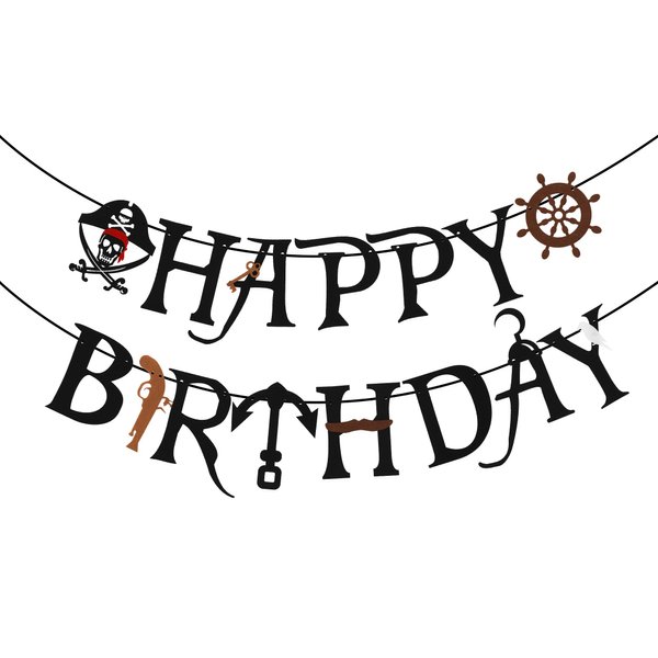 Black Felt Pirate Party Banner Happy Birthday Bunting Supplies Skull Pirate Party Decorations for Adults Kids (5th-50th)