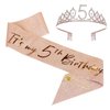 JasperKino 5th Birthday Sash and Tiara Set Rose Gold Birthday Sash Crown Birthday Party Favors Supplies for Girls Birthday Party