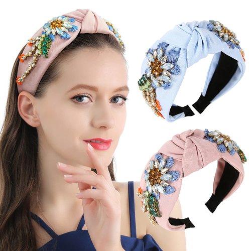 Qianxuan Rhinestone Crystal Headband For Women Handmade Jewelry Girls Hair Accessories Diamond Fashion Headbands Girl Handmade Beaded Glitter Flower Hairbands